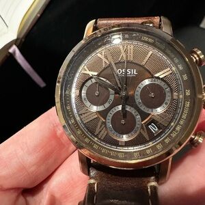 Fossil Brown Chronograph Watch with Leather Strap